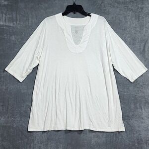 Pure Jill XL Ivory Trapunto Tunic‎ Top 3/4 Sleeves Cotton Linen Blend